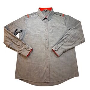 DOC & AMELIA by CINTAS Long Sleeve Button Down Shirt Gray/Red Mens 17 1/2 36 37